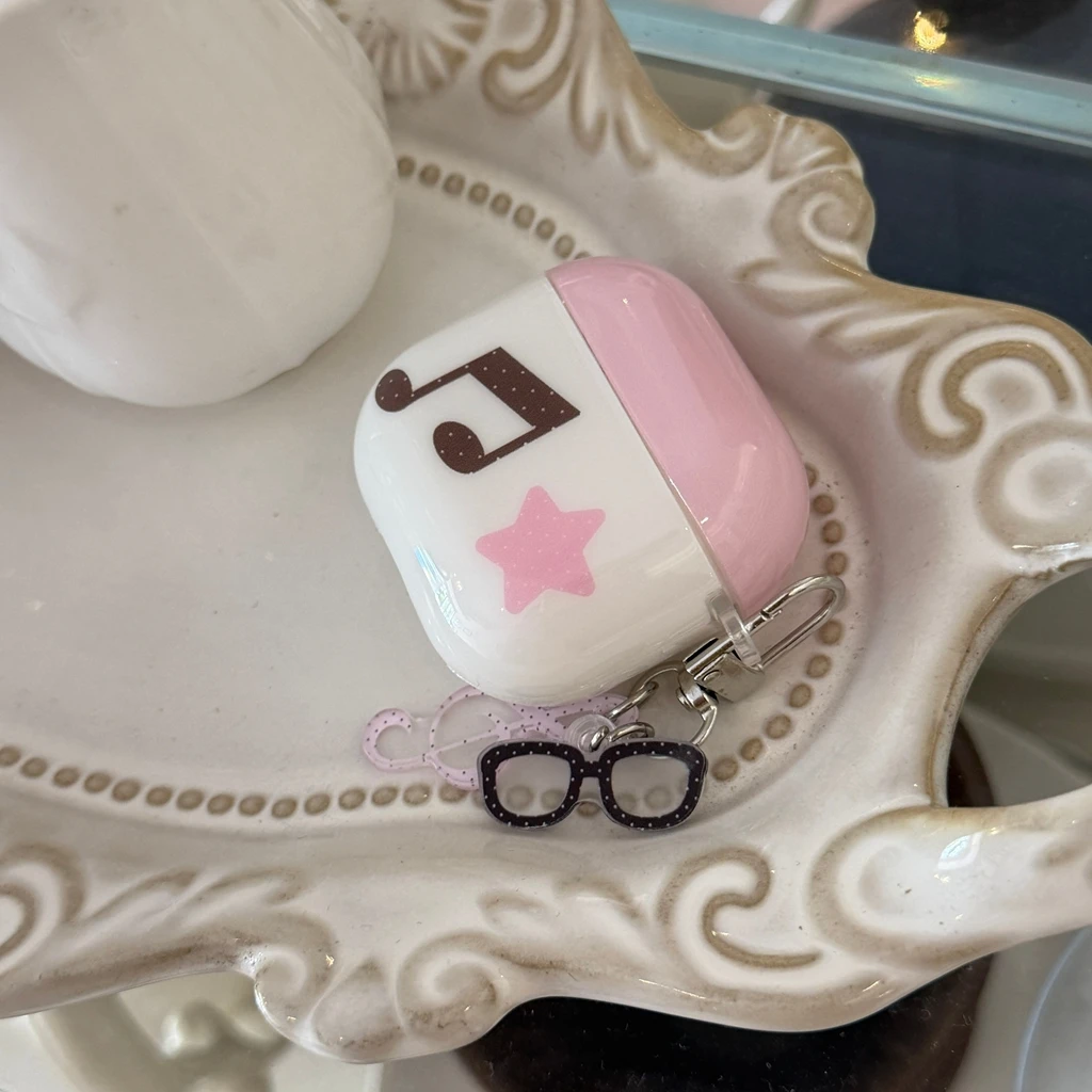 Sweet Cute Star Note Polka Dot With Glasses Pendant Shockproof Protective Earphone Cover Case for AirPods 1 or 2 3 4 Pro 2 Pro 3 view 6