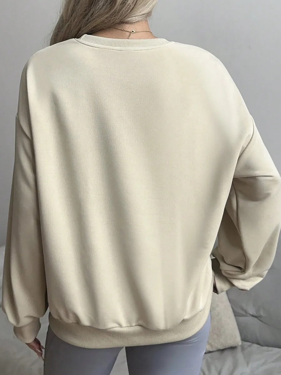 Cute Ghost Boo Sweatshirt Women Kawaii Halloween Crewneck Beige Pumpkin Graphic Pullover Fall Fleece Clothes Loose Fitting