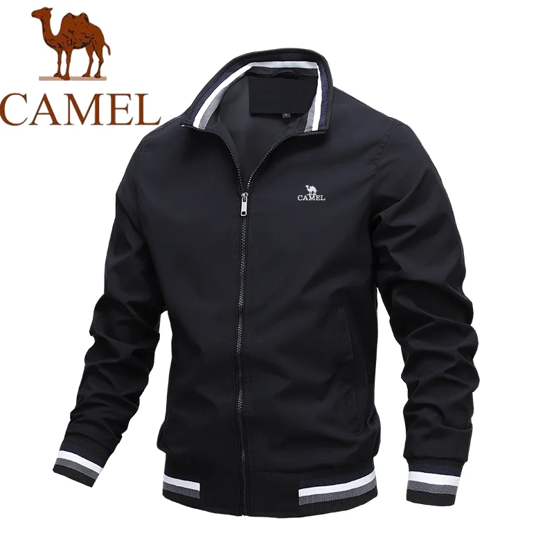 CAMEL Embroidered Jacket Solid Color Fashion Men's Casual Collar Jacket Inner Bag Spring and Autumn Baseball Jacket M-4XL