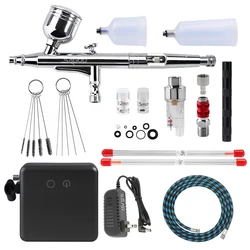 SAGUD Airbrush Compressor Kit Dual-Action 0.3mm Air Brush Gun with Spray Gun Hose Filter for Model Airbrush Nail Tattoo Painting