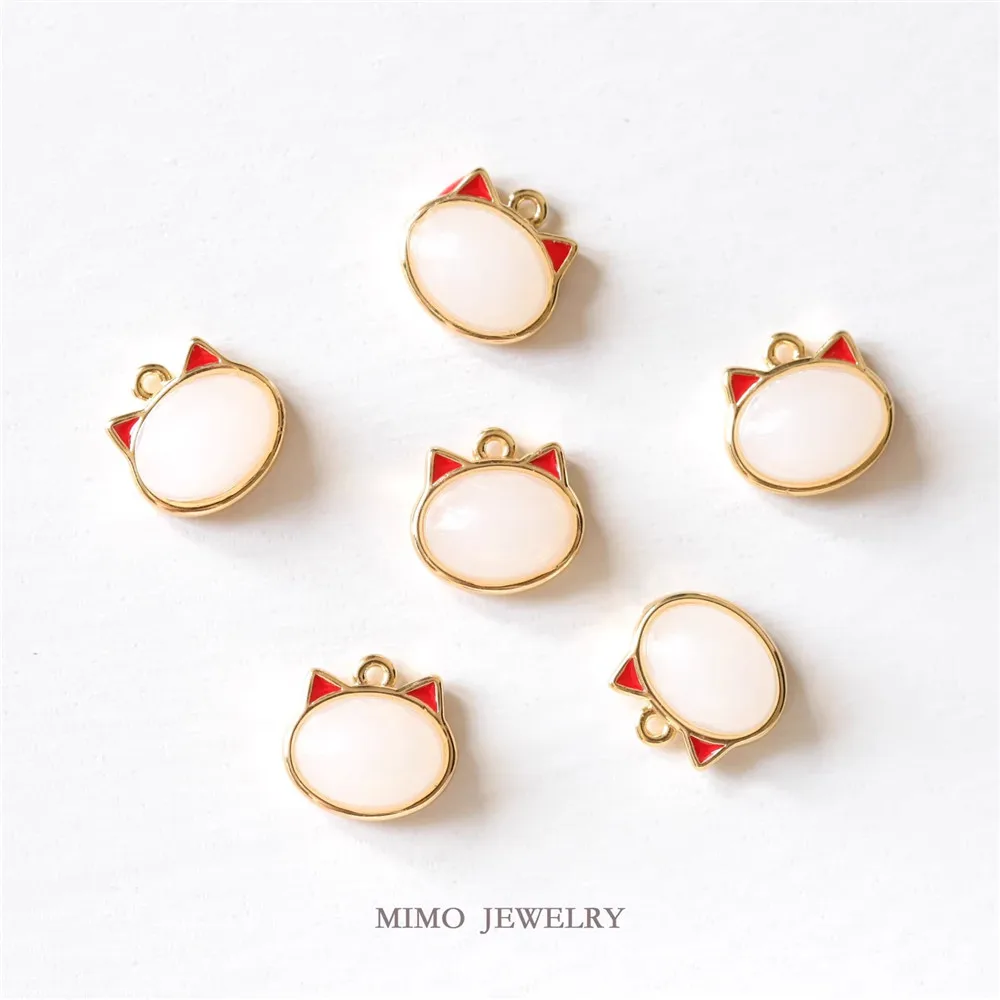 

1PCS 9x9.5mm Copper-plated Real Gold Rare Earth Imitation Jade Lucky Cat Head Pendant DIY Handmade Accessory