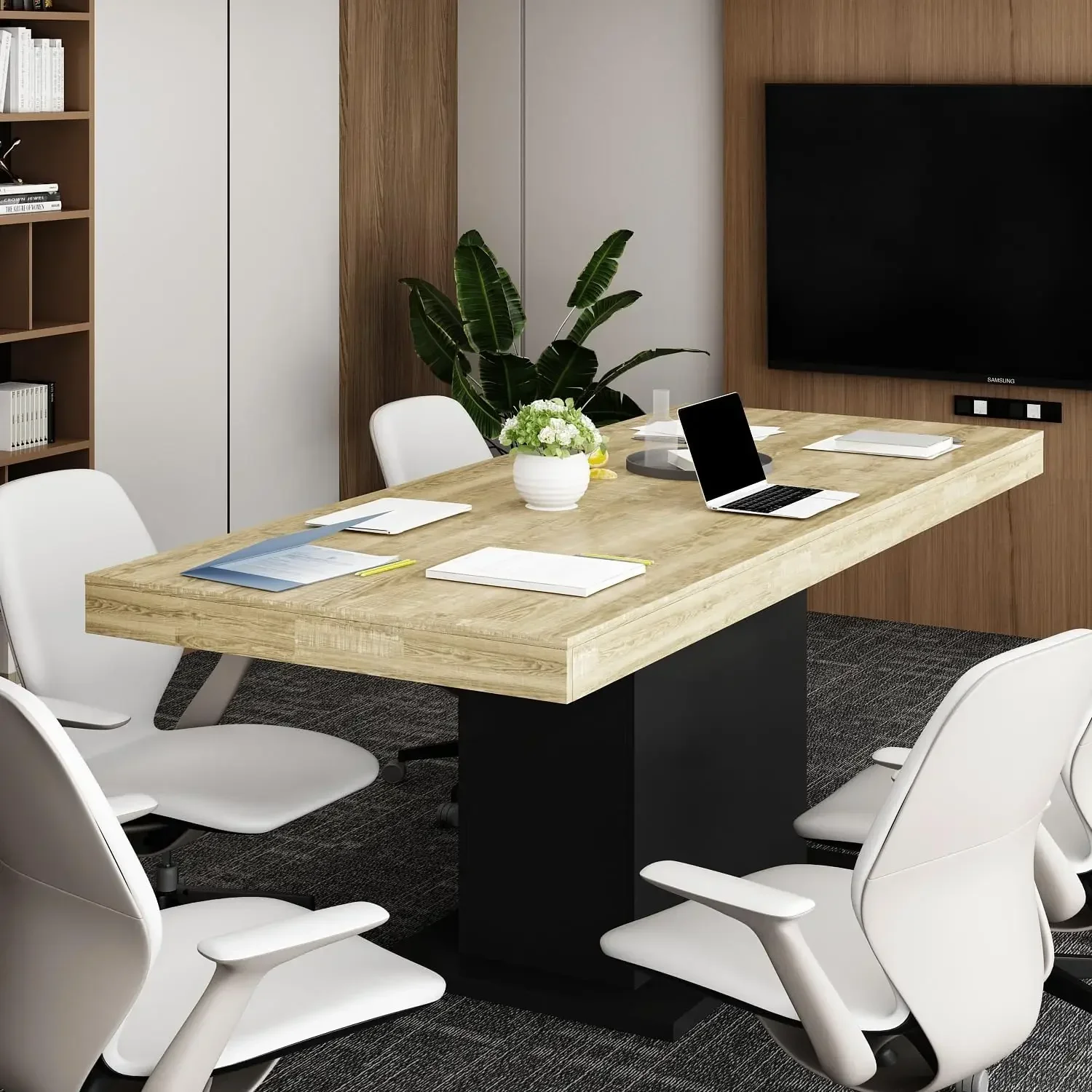 

Extendable Rectangle Conference Meeting Table 63 To 787 Inch For 6 8 People Office Seminar Room Black Brown