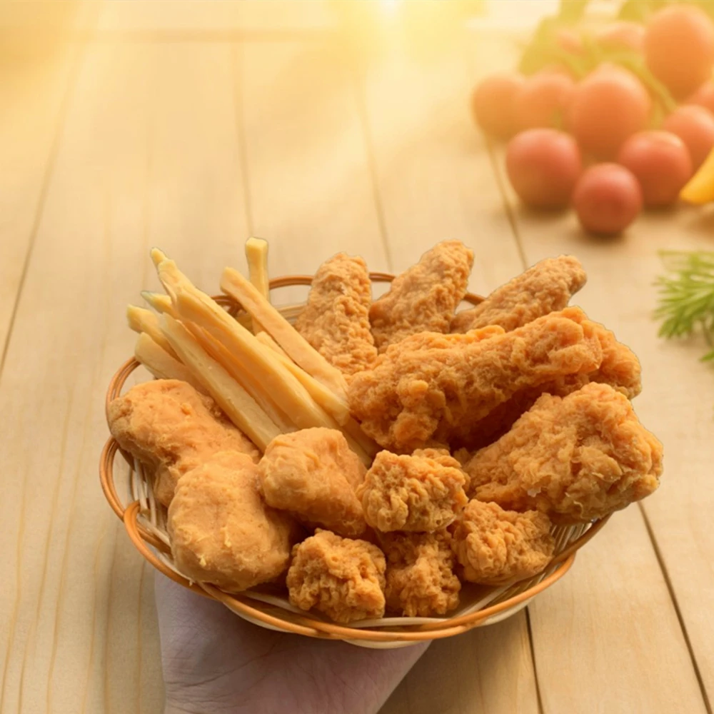 American Fried Chicken Chips Set Meal Fast Food Chicken Wings Fried Nuggets Golden Faux Tabletop Display Model Chunks Legs Chips