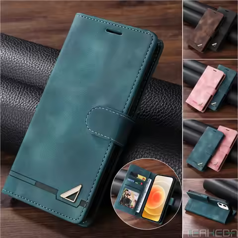 Leather Flip Case For Samsung Galaxy S25 S24 Ultra S23 S22 S21 FE S20 Plus Note20 A16 A36 A56 A06 Card Solt Wallet Phone Cover