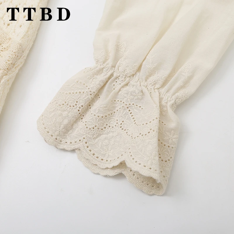TTBD 2024 Fall New Women\'s Knitted embroidery patchwork pullover sweater blouse women O Neck Trend Short Shirt Long Sleeve top