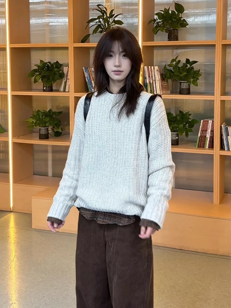 

Cleanfit Vintage Beige Knitted round Ne Sweatirt Men's Autumn Winter Casual Sle Inner Wear Base irt Loose Fit Regular...