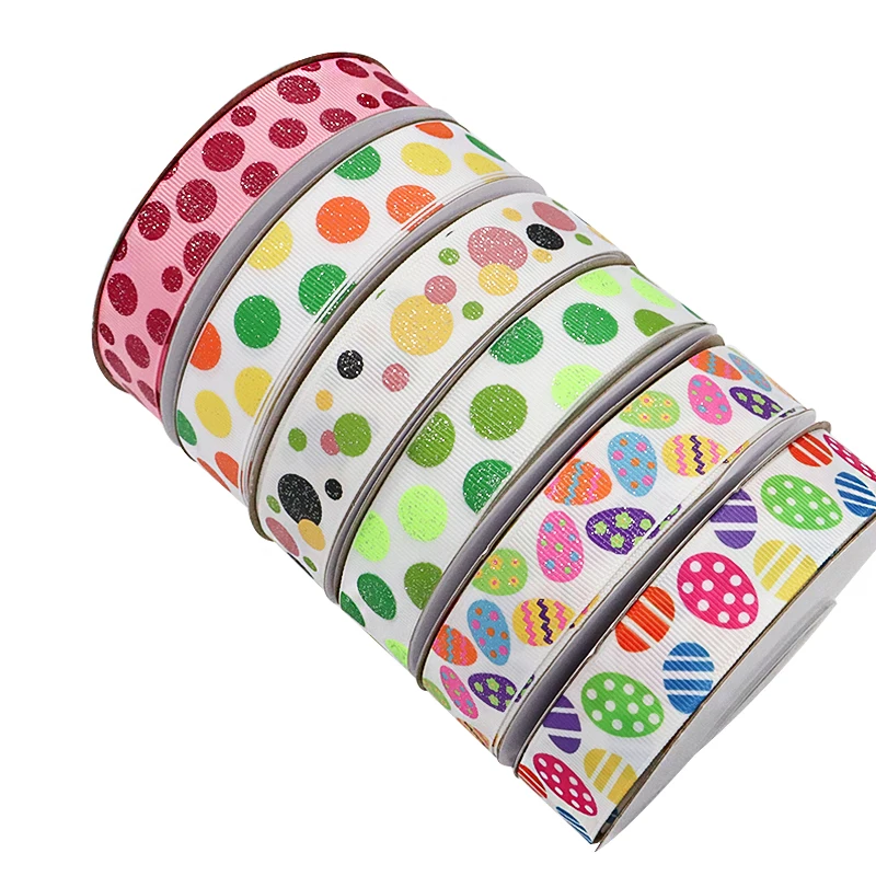 

25mm Glitter Easter Egg Polka Dot Grosgrain Ribbon for Easter Party Gift Wrapping DIY Hair Bows Holiday Decor Accessories