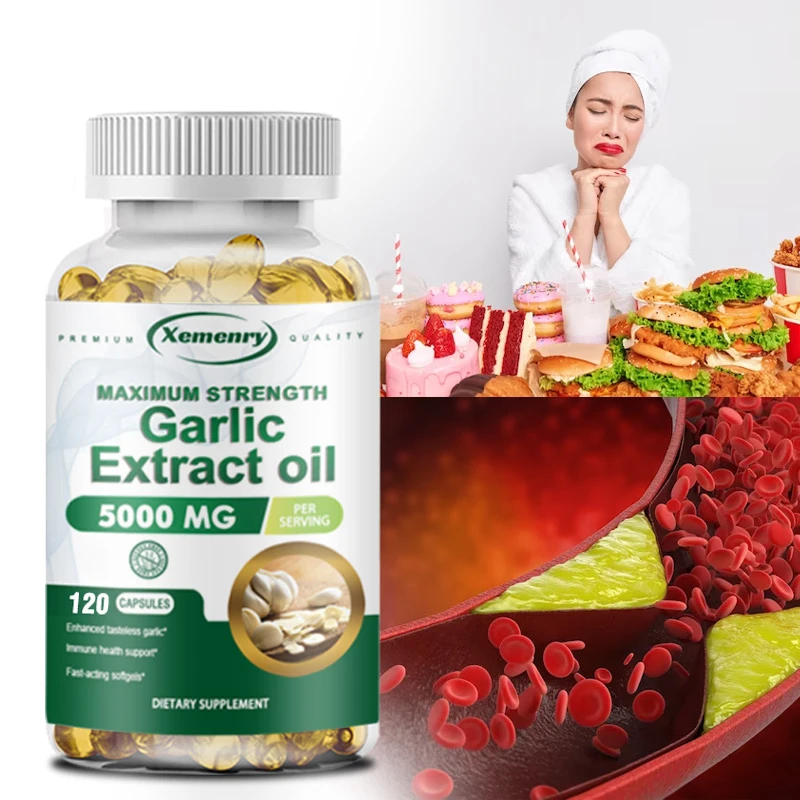 Garlic Extract Oil Capsules - Supports Heart and Cardiovascular Health, Balances Cholesterol, and Promotes Blood Circulation