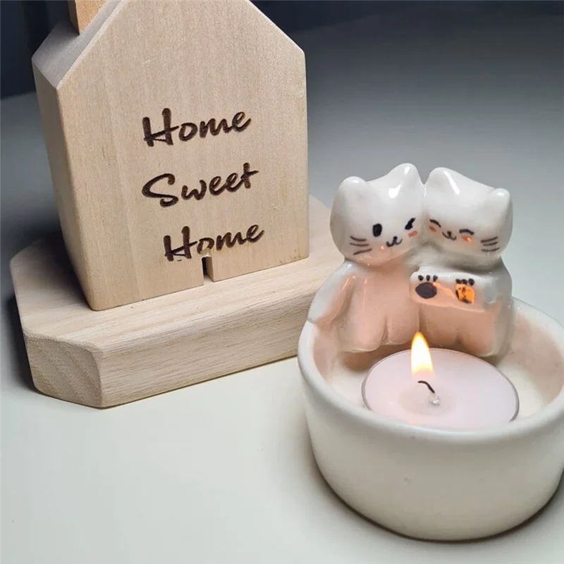 

ABFK Cartoon Kitten Candle Holder - Cute Cat Candle Holders, Handmade Scented Light Holder, Girl Gifts Or Cat Lover Choice Durab