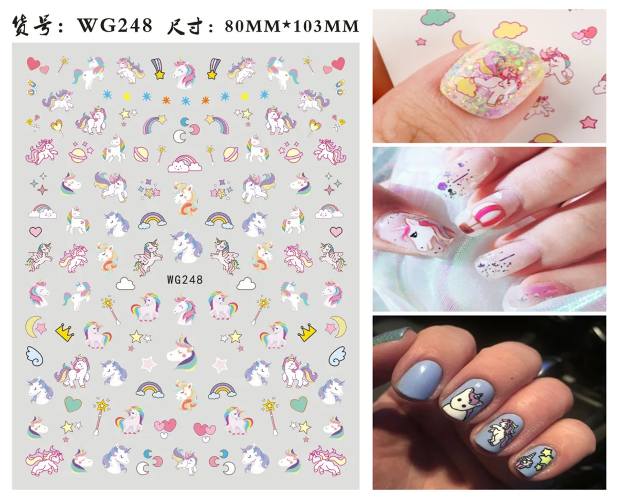 1PCS Disney Cartoon Little Pony Unicorn Nail Sticker Nail Parts Anime Toy Story Winnie the Pooh 3D Sticker Nail Art Decoration