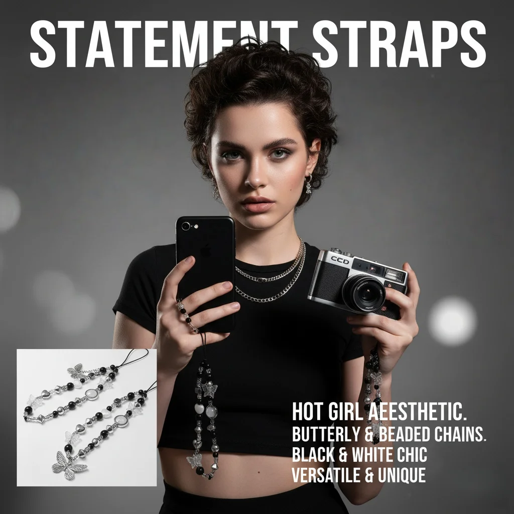 Unisex Camera Lanyard  Beaded Phone Lanyard Aesthetic Decorative Strap Cool Vintage Phone Strap For Travel Photo Shooting