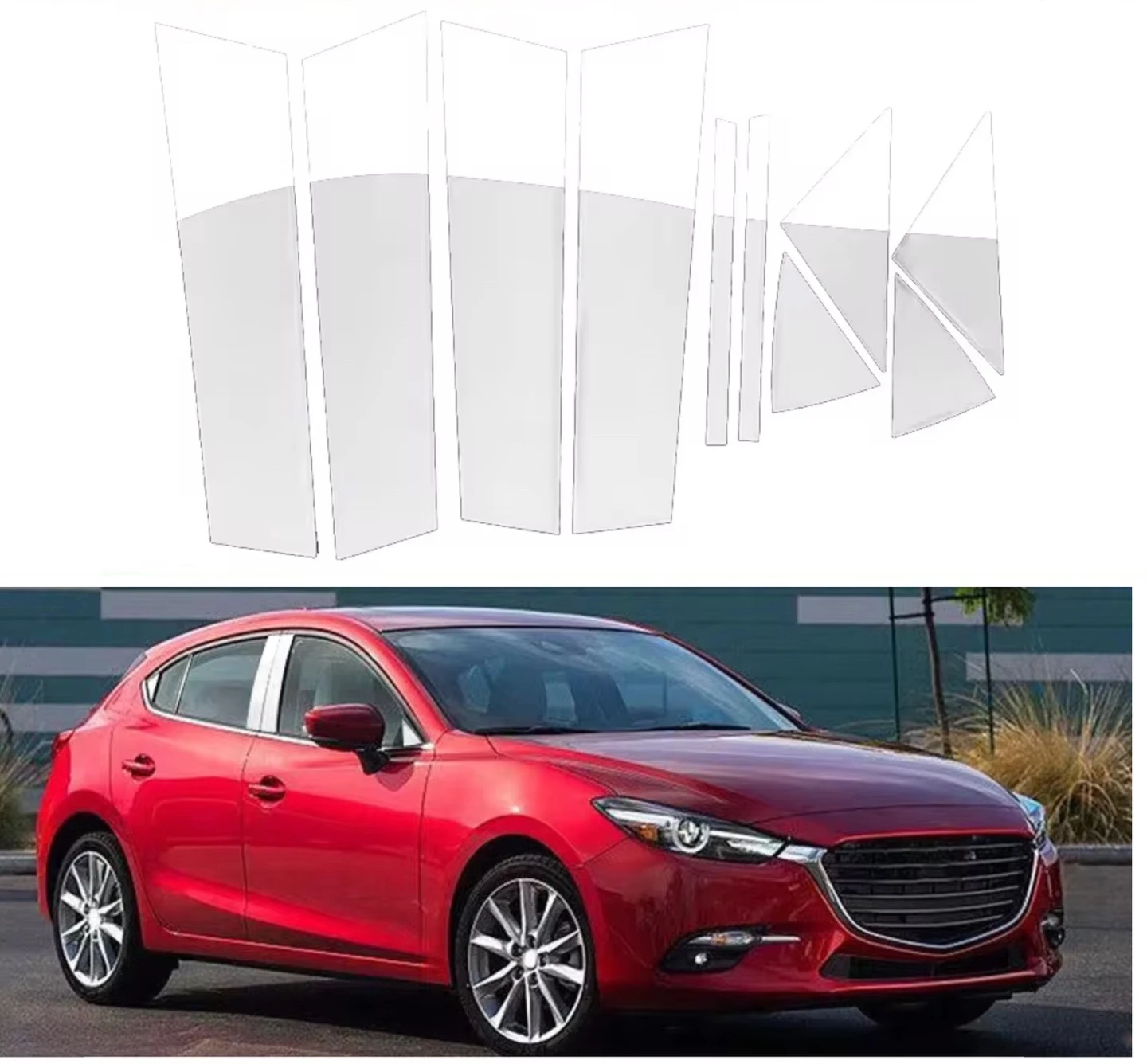 

10PCS Silvery Chrome Plated Pillar Fit For Mazda 3 Axela 2014-2018 2017 2016 2015 Window Door Side Trim Cover Decal Car Stickers