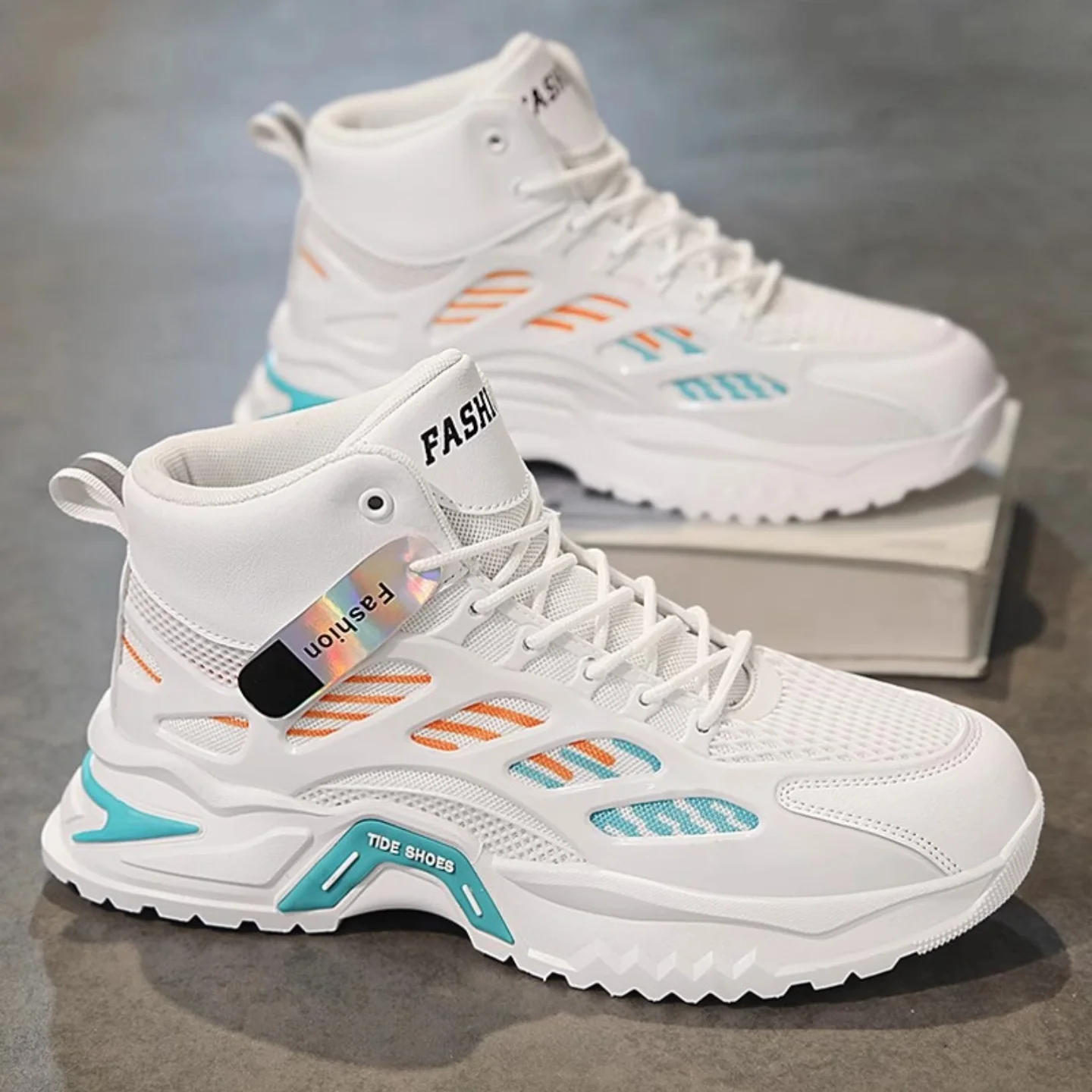 High Top Men's Shoes 2026 New Spring Thick Bottom Heightening Youth Casual Running Sports Basketball Dad Trendy Shoes