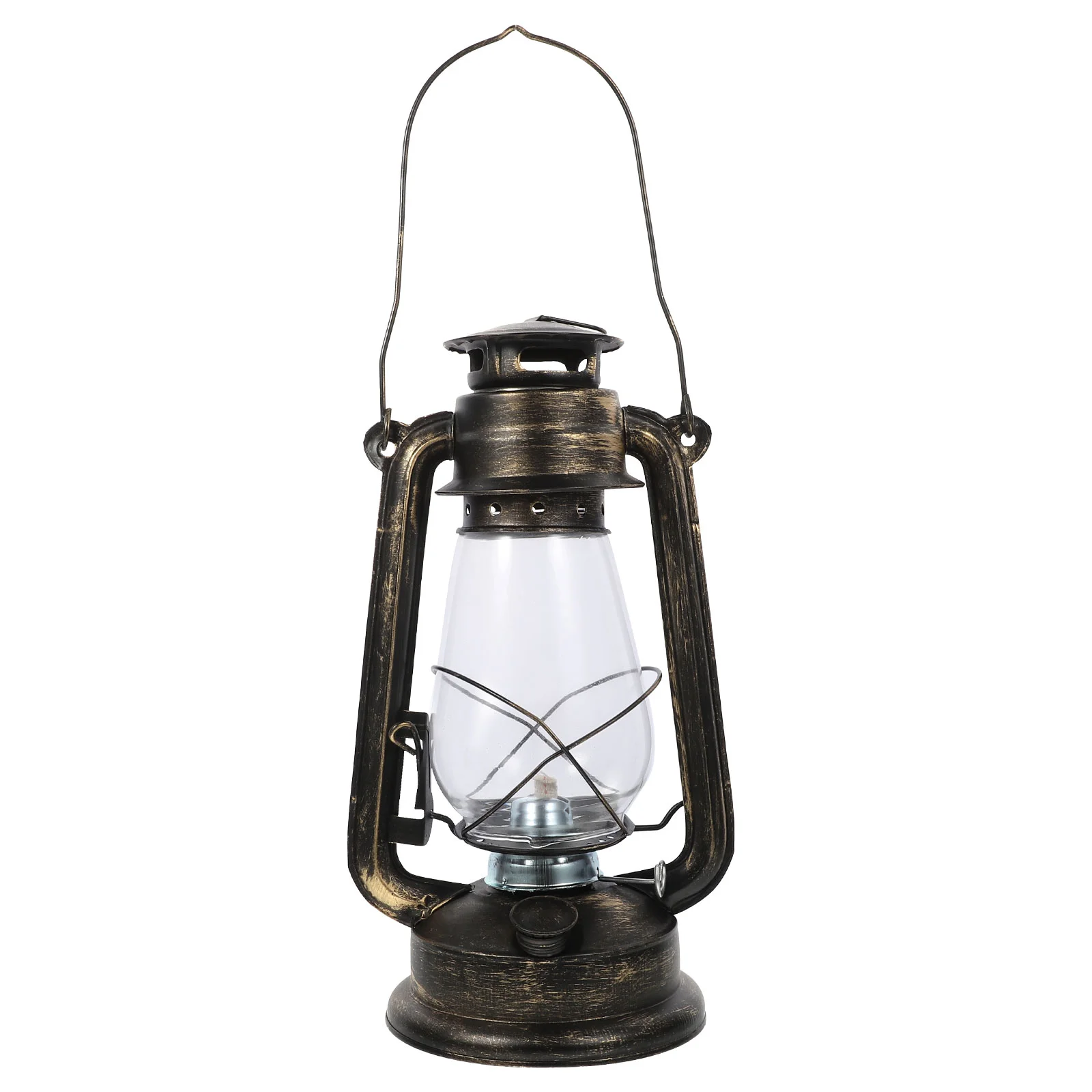 Retro żelazna lampa naftowa przenośna wisząca latarnia zewnętrzna lampa kempingowa (brązowa)