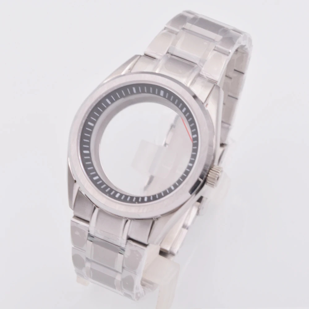 

40MM Fit NH35 NH36 Silver With Sapphire Glass Watch Case Transparent Back Automatic Movement
