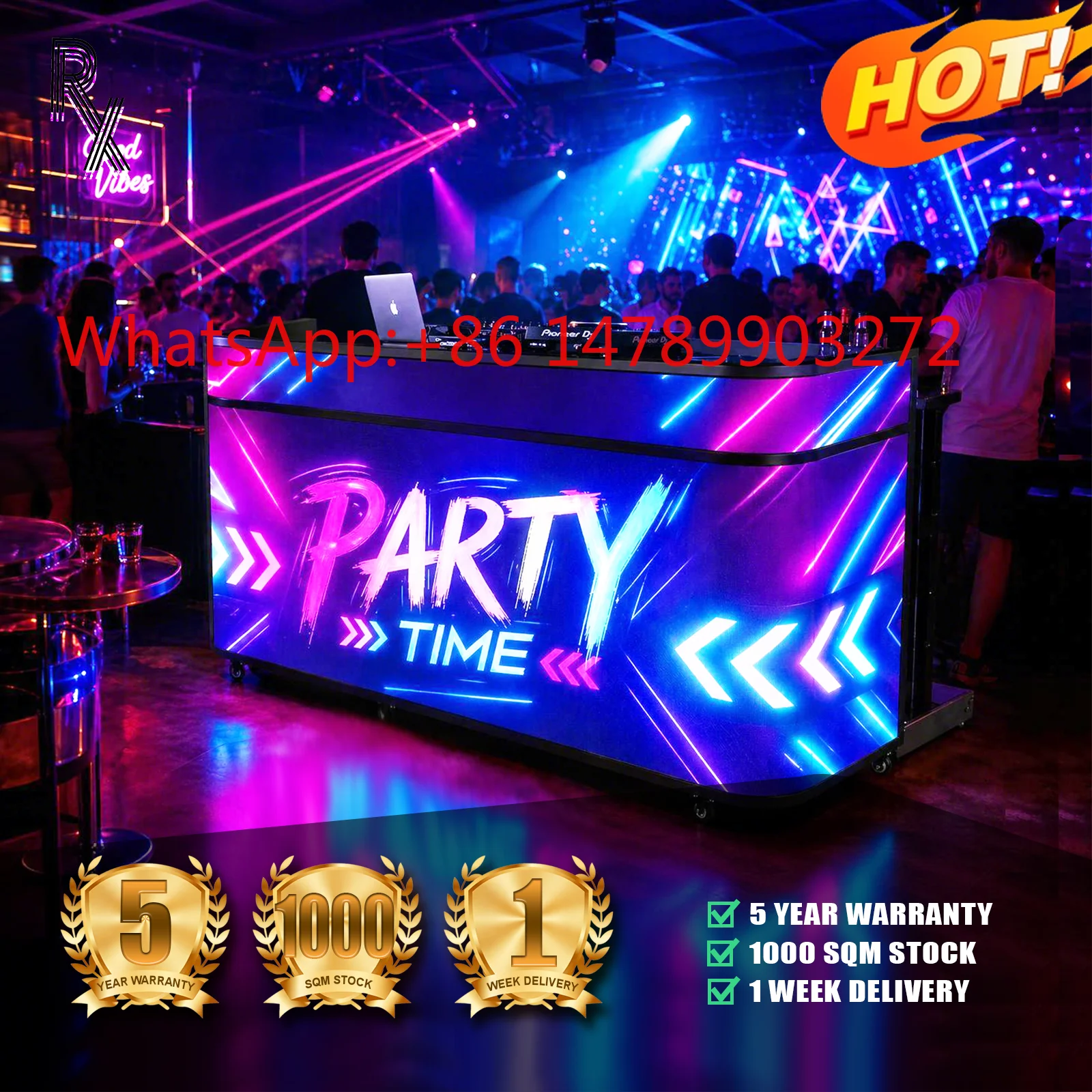 RX P1.86 P2 P2.5 Portable Table DJ Booth LED Video Matrix Wall Display Screen Wheels Music Party Events Stage Home Bar Nightclub