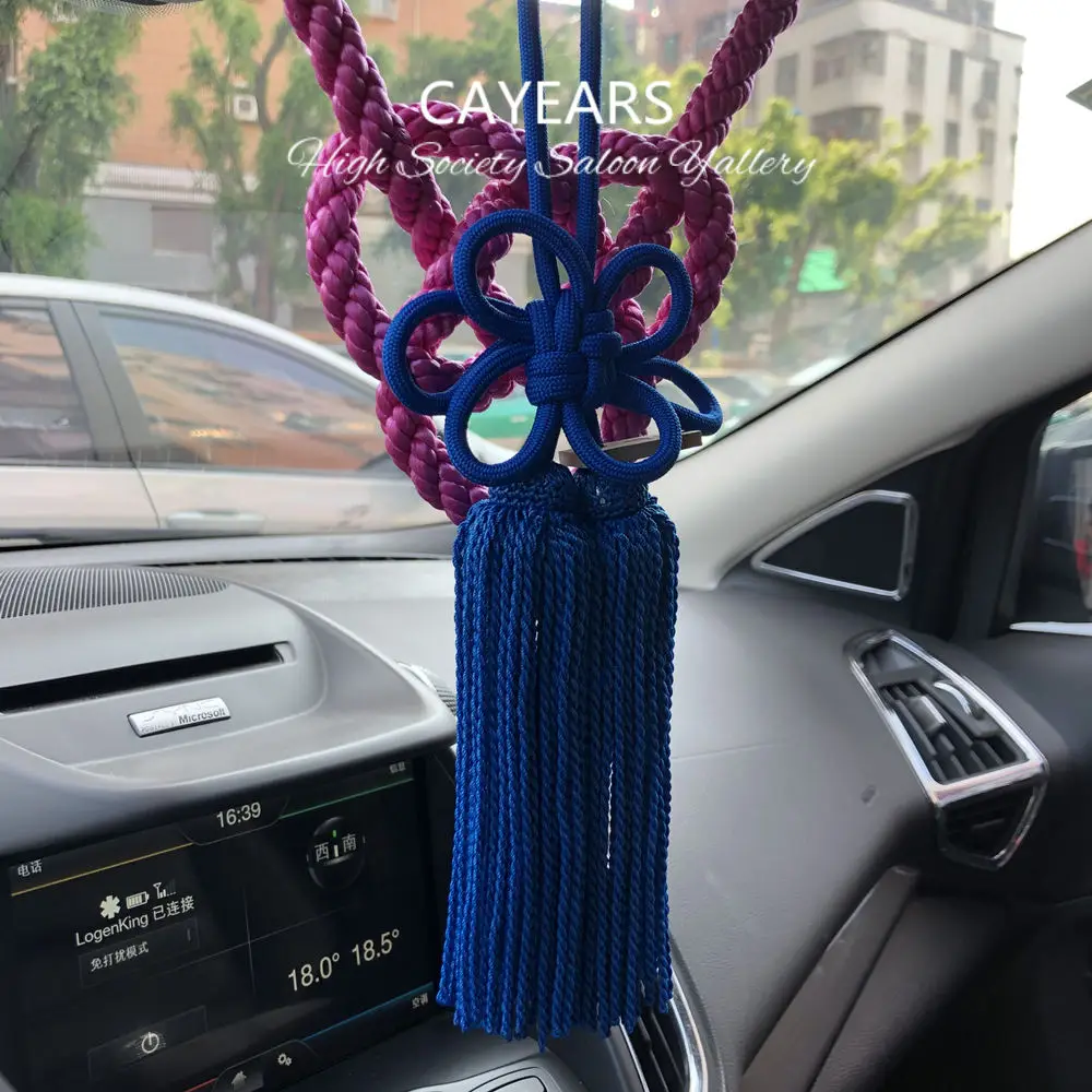 JDM JP Junction Produce Luxury Kintsuna Rope Blue Fusa Kiku Knot Lucky Charms Use For Car Mirror Ornaments Chinese Mascot