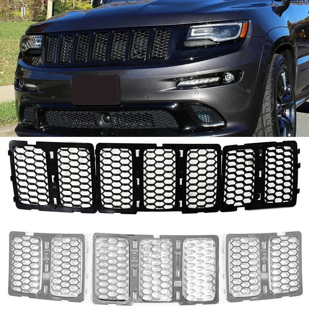 3 قطعة ماتي الأسود الفضة العسل إدراج شبكة مصبغة إدراج عدة الجبهة مصبغة إدراج تقليم شبكة ل جيب جراند شيروكي 2014-2016