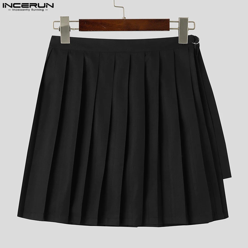 Men Skirts Solid Color Pleated Summer Casual Male Shorts Streetwear Loose 2023 Personality Fashion Men Bottoms S-5XL INCERUN