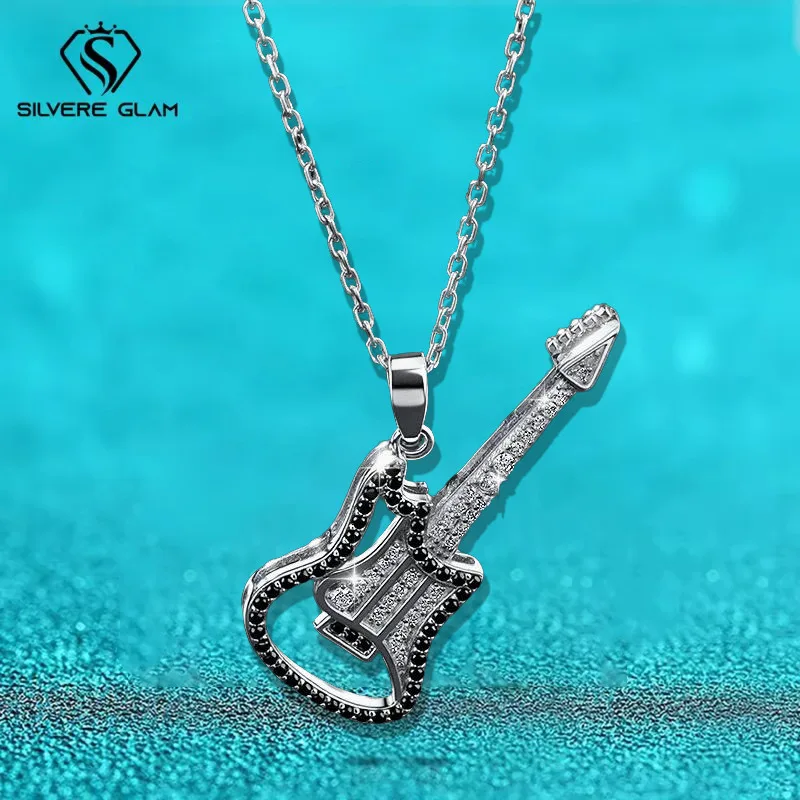 

TY ожерелье из стерлингового серебра 925 пробы для женщин и мужчин, хип-хоп, рок-гитара, муассанит, ожерелье VVS1, ювелирные изделия, подарок, готический лабораторный драгоценный камень