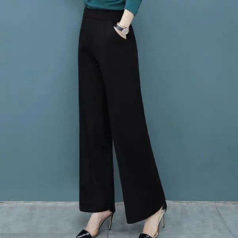 Women Spring Autumn Simplicity Office Lady High Waist Solid Color Appear Thin Wide Leg Ladies Fashion All-match Trend Straight