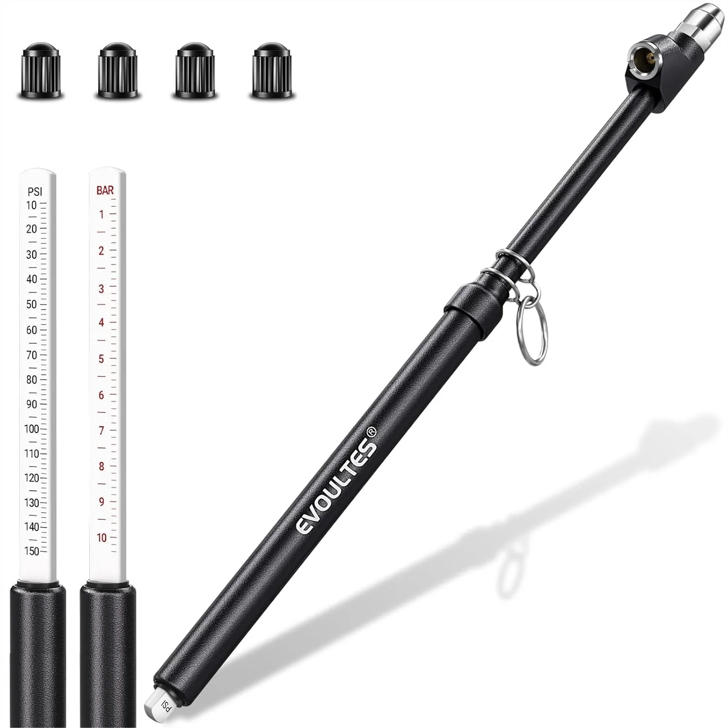 Heavy Duty Tire Pressure Gauge, Dual Head 10-150 PSI Range with Valve Caps for Truck RV Car - Reliable and Easy to Use