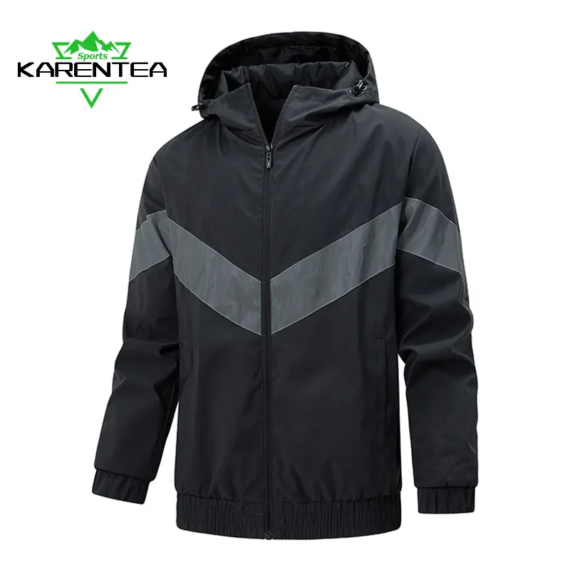 

Karentea Running Jacket Men Loose Night Run Reflective Sports Gym Hooded Sportswear Jogging Outdoor Coat Breathable Clothing