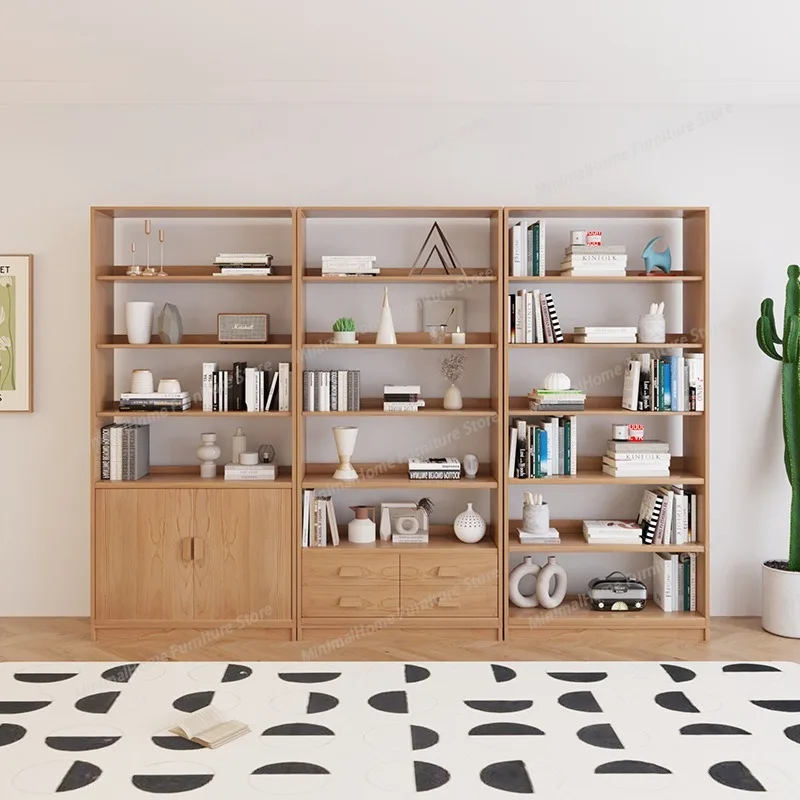 Home Living Room Bookcase Integrated Multi-layer Floor-standing Storage Bookcase Solid Wood Combination Furniture Rayonnages JTB