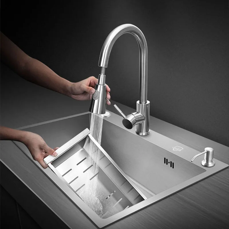 Kitchen Accessories Multi-functional Large-capacity 304 Stainless Steel Rectangular Sink With Pull-out Tap Water Purifier Faucet
