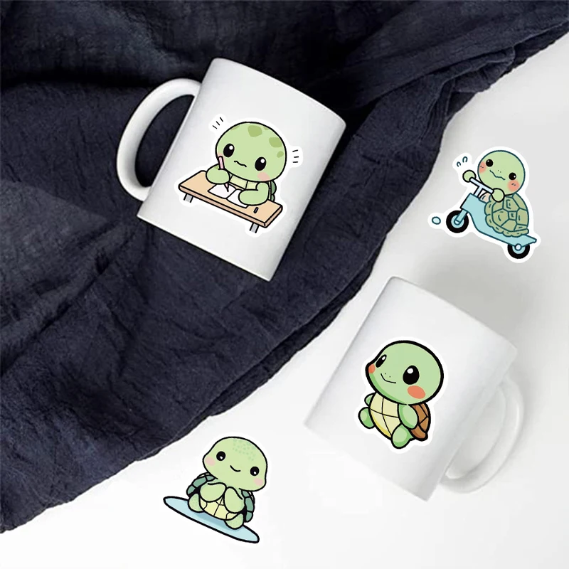 50 PCS Cute Cartoon Animal Stickers Little Turtle Stickers Kids Guitar Fridge Laptop Sticker Student Study Diary Mark Stickers