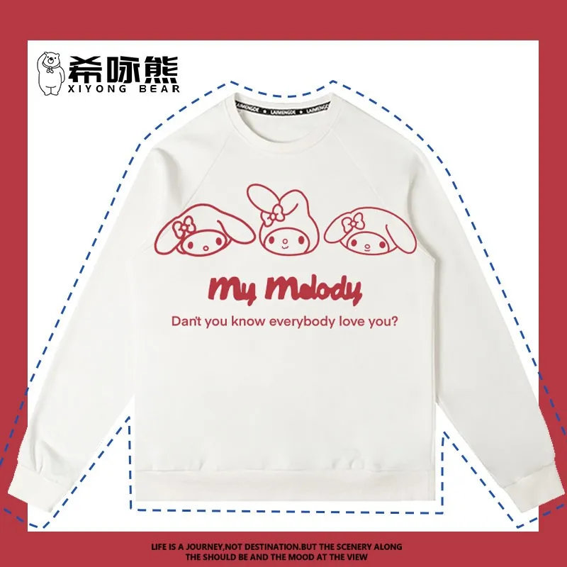 Japanese Sanrio Co-named Hoodie Women's Round Neck Autumn Trend Coat Kulomi Yugui Dog Girls Clothes Match Everything