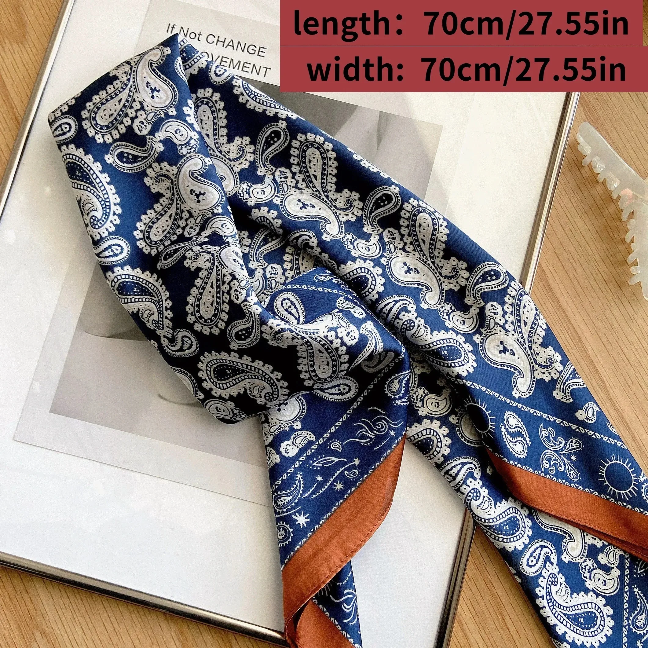 Quadratischer Schal mit Paisley-Hahnentrittmuster im Retro-Stil, weicher Satin, dünner, glatter Halstuch, Sonnenschutz-Kopftuch für Damen, Kopfwickel – Detail 6