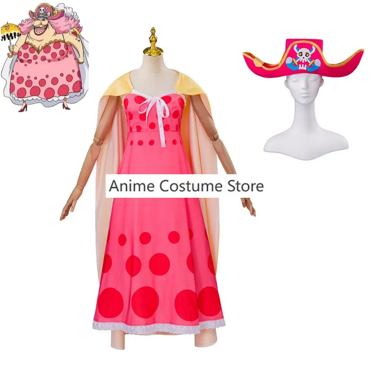 Anime Charlotte Linlin Big Mom Cosplay Costume Four Emperors Pink Dress Cloak Hat Adult Woman Sexy Halloween Carnival Suit