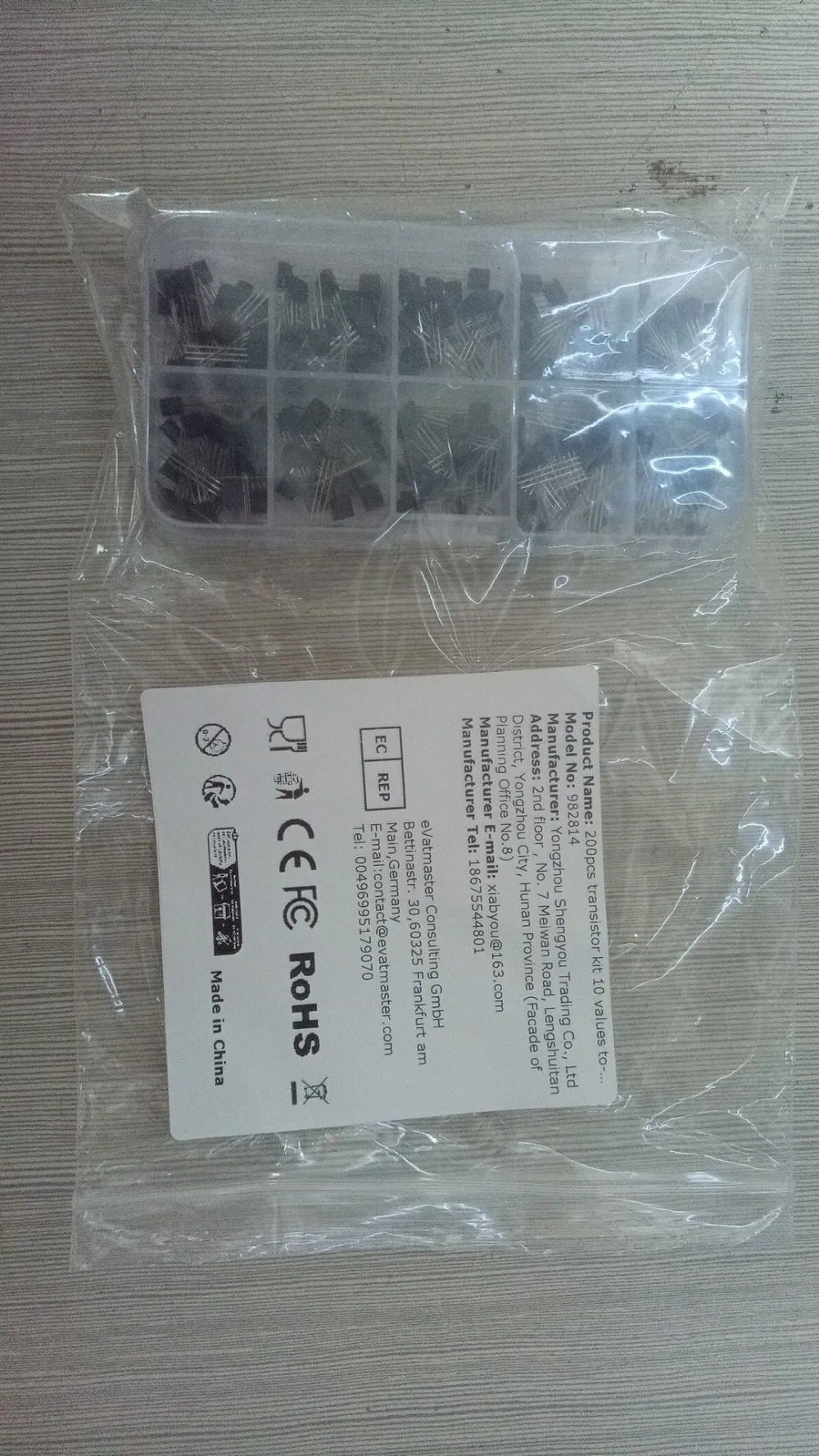 200PCS Transistor Kit Assortment Box 10 Values TO-92 2N2222 2N2907 2N3904 2N3906 S8050 S8550 A1015 C1815