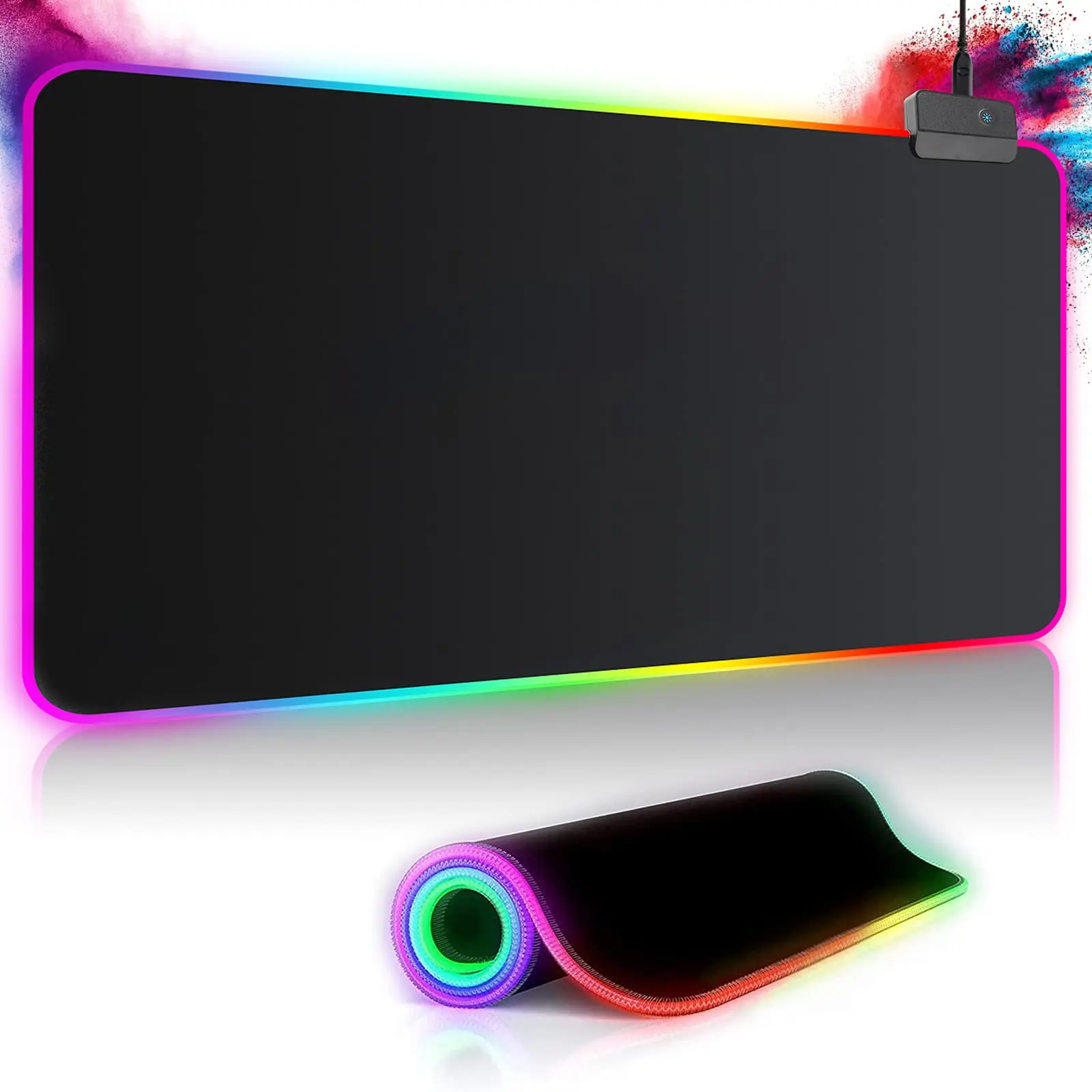 RGB-gamingmuispad XXL, extra groot, 800 x 300 mm x 4 mm, gamingmuispad voor pc-gamers, antislip, waterdicht, voor computer en laptop – 14 lichtmodi.