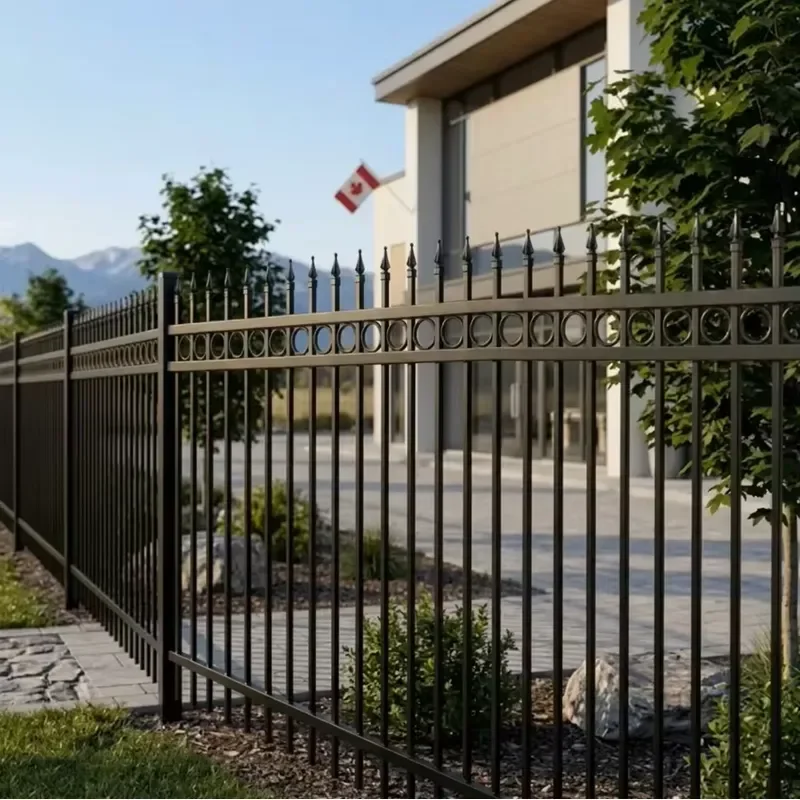 Commercial Boutique Frontage Decorative Spear Top Steel Fence Security Vertical Tubular Picket Metal Boundary Guardrail