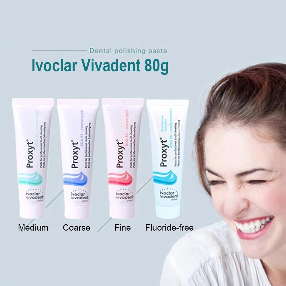 

Ivoclar Vivadent Polishing Paste 80g Dental Teeth Whitening Clean Composite Resin Stain Remove Material Fluoride 3 Grit Sizes