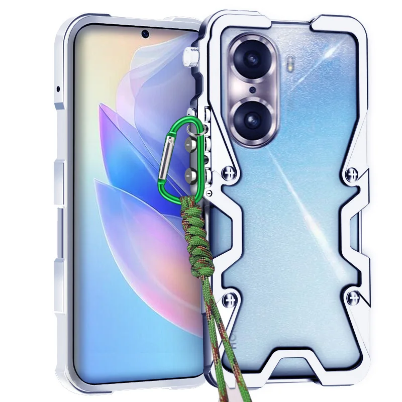 

Zimon Luxury Armor Metal Aluminum Phone Bumper For honor 90 80 70 60 50 ProSE Lite Cover Mechanical Purely Handmade Skull Case