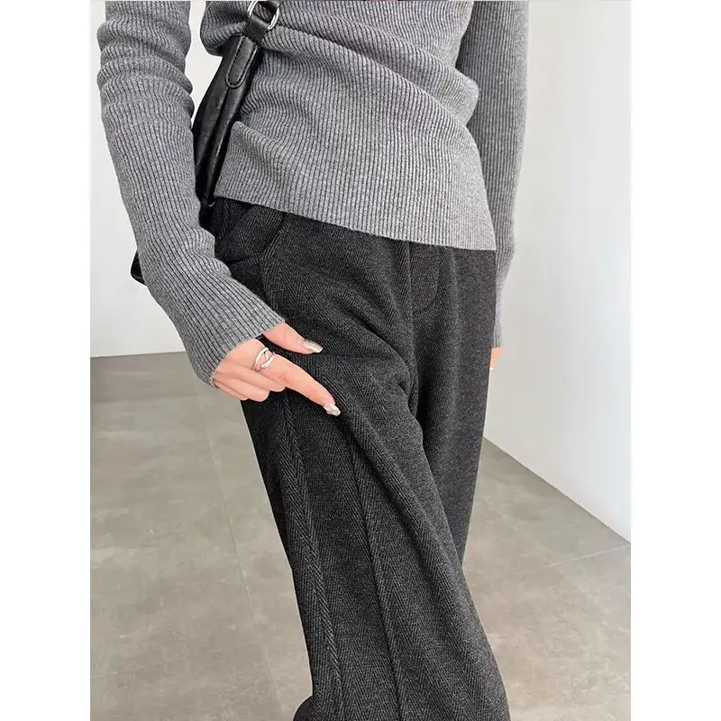 اضافية كبيرة الحجم Thiened الشتاء بنطال ذو قصة أرجل واسعة المرأة عالية الخصر بنطلون تخفيف Sle الهتاف متوهج السراويل سراويل تقليدية