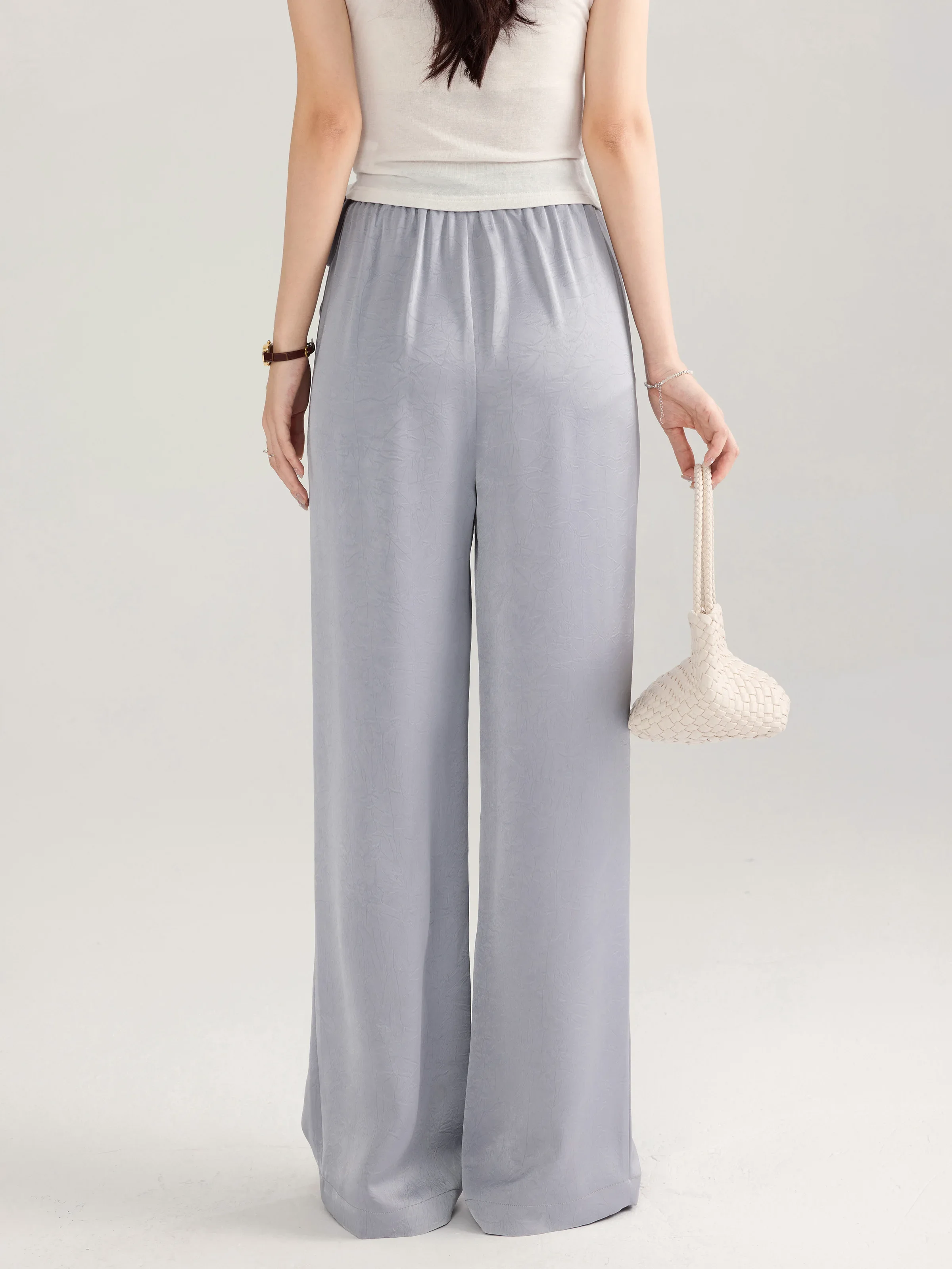 High Waist Lightweight Wide Leg Pants Women Loose Fit Trousers Petite Friendly Elastic Waist Straight Drape Floor-Length Pants