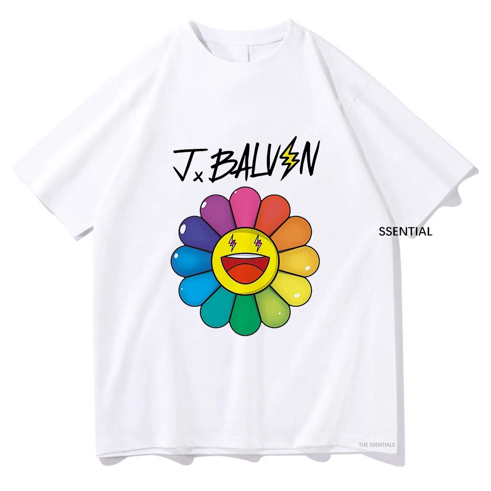ThreeBalvin Floweres تي شيرت J. Balvin ملابس رجالية/نسائية Harajuku الجمالية التي شيرت خمر للجنسين ملابس الشارع الشهير ملابس قطنية