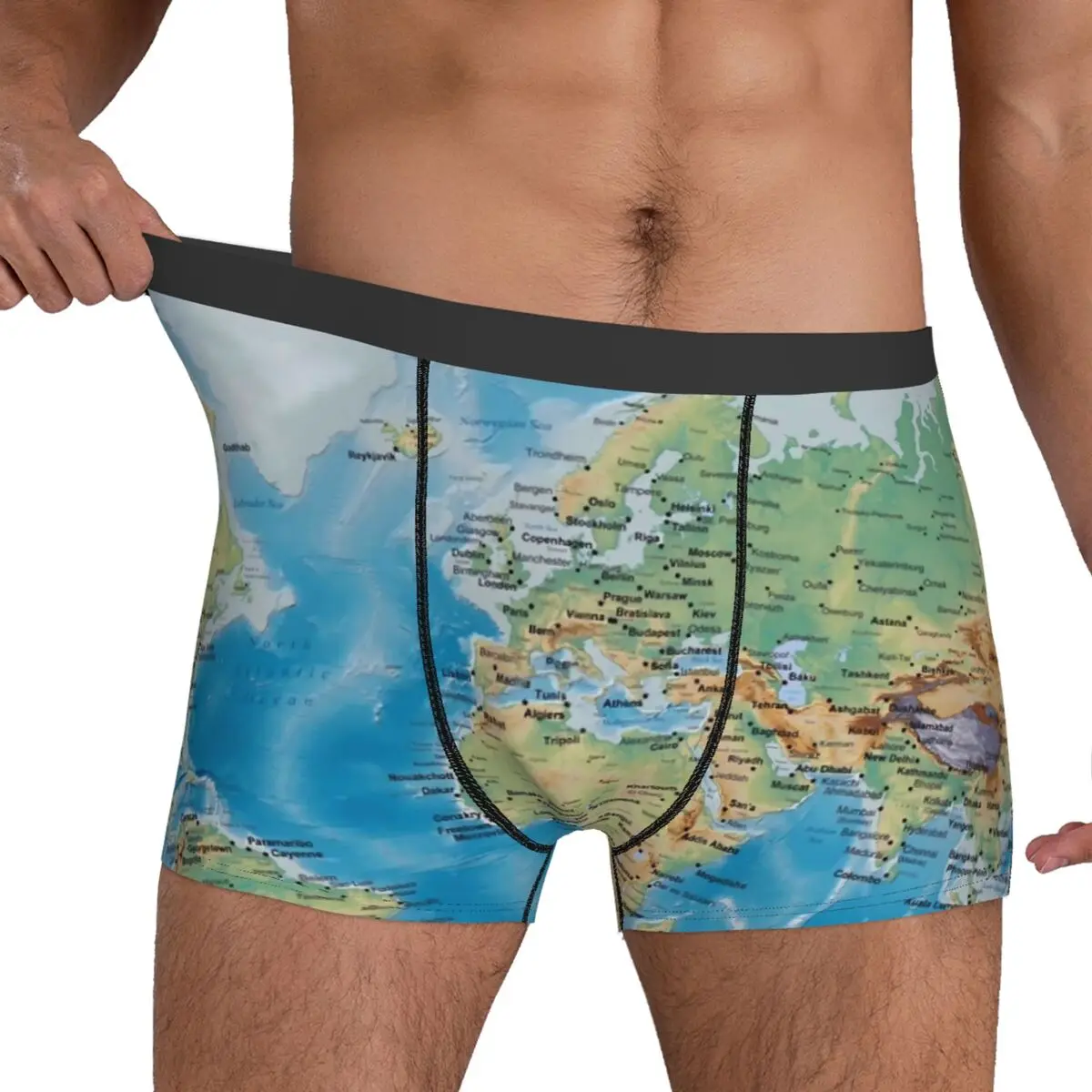 World Map Underwear Country Map Art Men Underpants Print Plain Boxershorts Trenky Boxer Brief Large Size