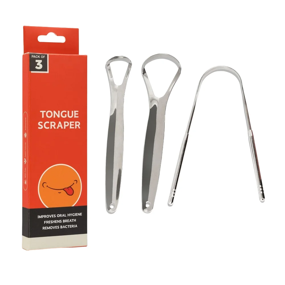 3 Pcs/Pack Metal Tongue Scraper for Adults & Kids Stainless Steel Tongue Cleaner Brush for Fresh Breath Cleaning Coated Tongue