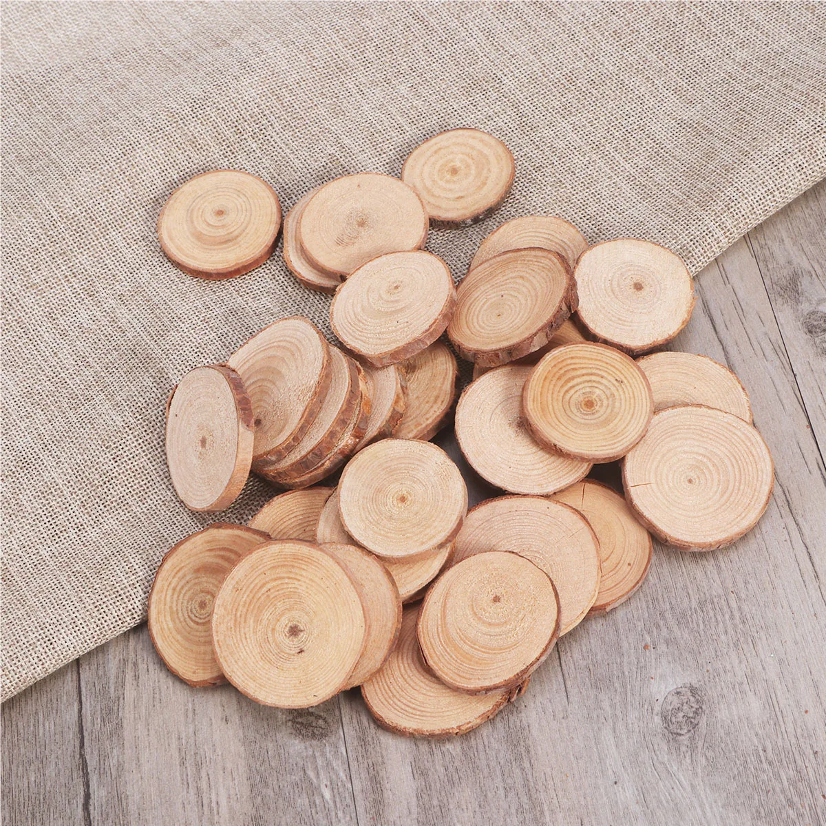 

30Pcs Wood Log Slices Natural Color Polished Both Sides 35-45Mm Diameter 5Mm Thickness DIY Wedding Decoration Wood Slices