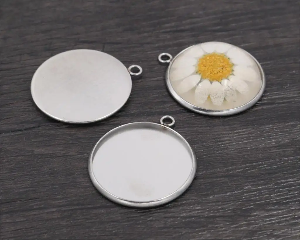 10pcs 25mm Inner Size 304 Stainless Steel Material Simple Style Cabochon Base Cameo Setting Charms Pendant Tray