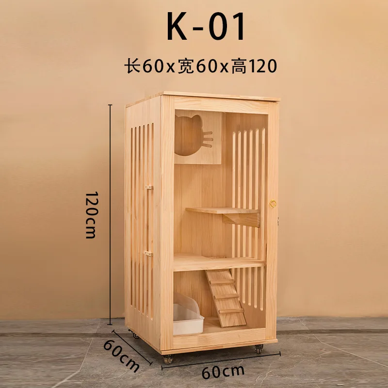 فيلا قطط من الخشب الصلب، وخزانة قطط فاخرة كبيرة الحجم، وطبقة مزدوجة واستخدام منزلي ثلاثي الطبقات #2