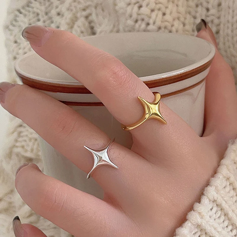 Sterling Rings For Women Simple Geometric Handmade Irregular Retro Ring Gold Star Fashion Allergy For Birthday Gift