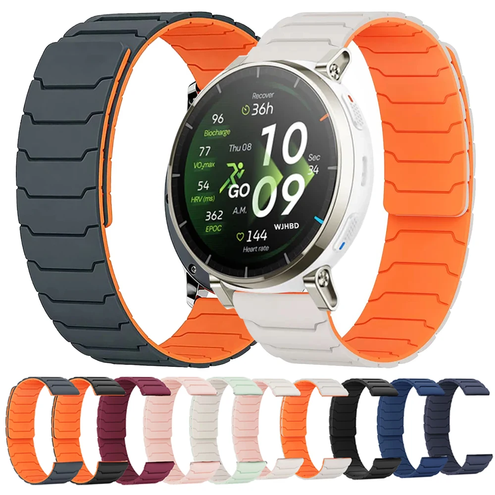 Magnetisches Silikonarmband für Amazfit Active 3 45mm, Armband für Amazfit BALANCE 2 Bip 6 5 3Pro GTR/GTS 4 mini 3 2e Uhrenarmband