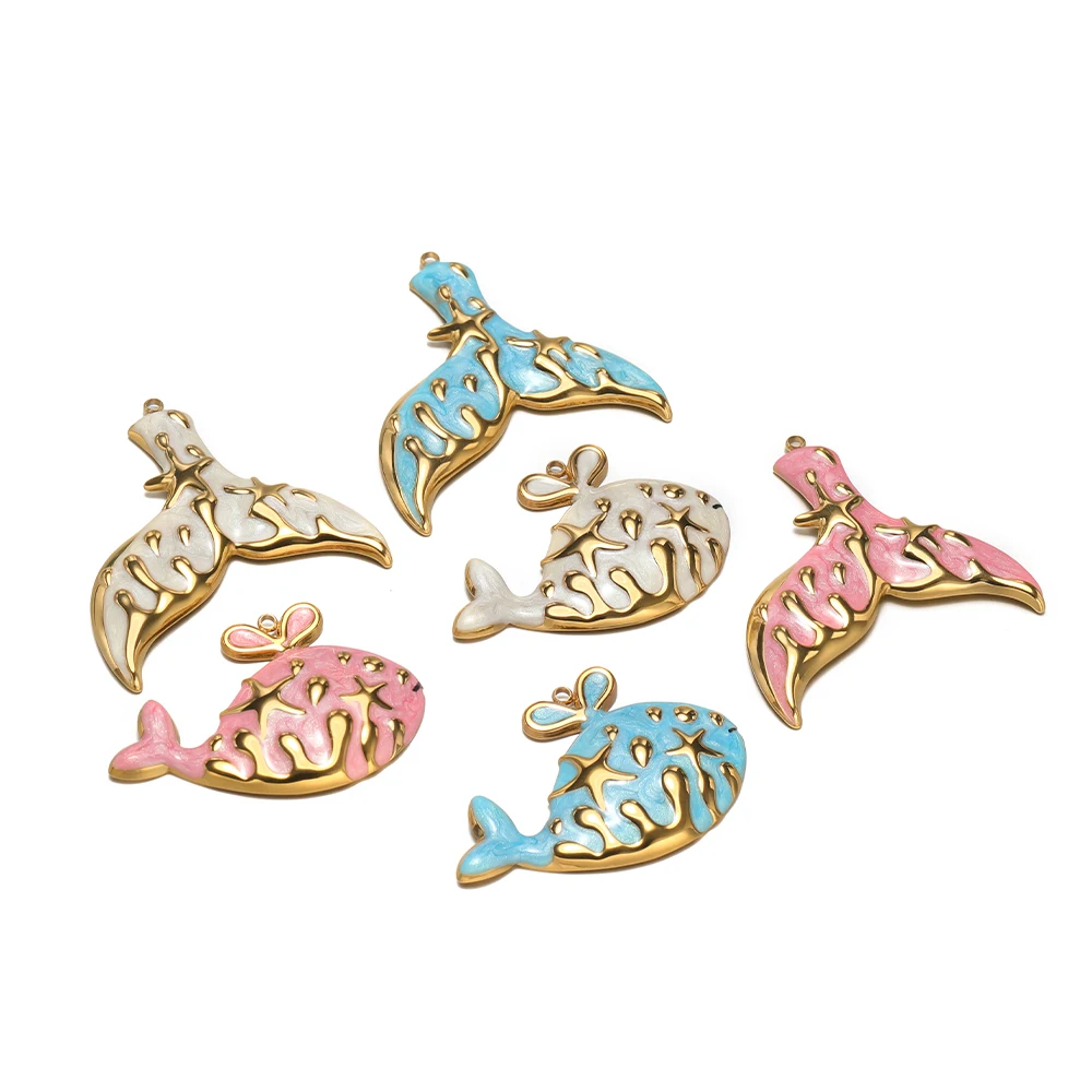 

2 шт. подвески из нержавеющей стали с эмалью в виде рыбьего хвоста и кита, морские животные, для изготовления ювелирных изделий своими руками, для ожерелий и браслетов, оптом