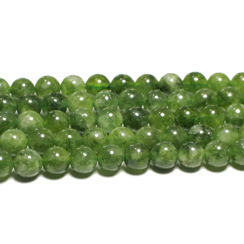 Wholesale Spot  Green Natural Stone Charms  Beads Diopside Loose Round Chalcedony for Diy Bracelet Making Jewelry Accessories